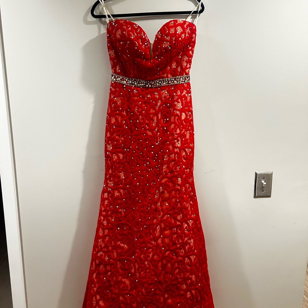 Red Gown with Rhinestone Details